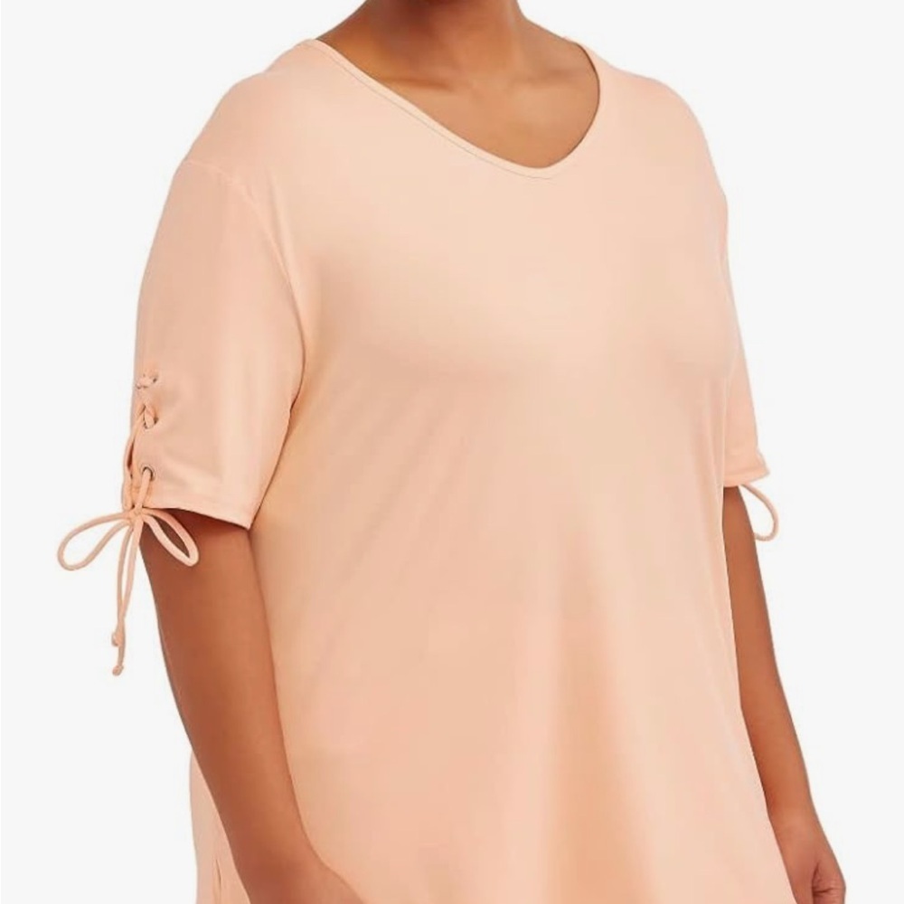 NWT Terra &Sky Apricot DelightV-Neck Lace Up Tie Sleeve Blouse size 1X - Picture 5 of 5